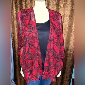 Dina & Ariel Women’s one piece black & red top, tank w/ over shirt, size S, NWT